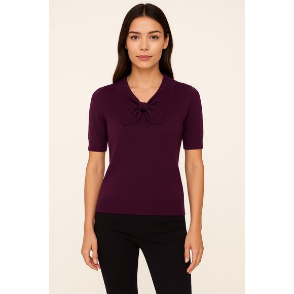 CELINE Purple Wool Front Tie Sweater Top - Picture 9 of 9